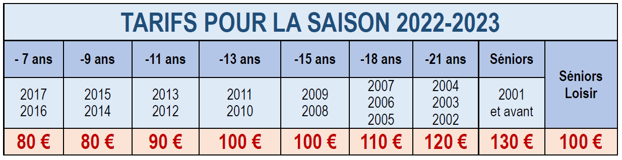 Tarifs 2022-2023